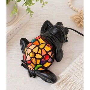 Quoizel Collectibles Frog Lamp Tiffany Style Stained Glass Relaxing On Back